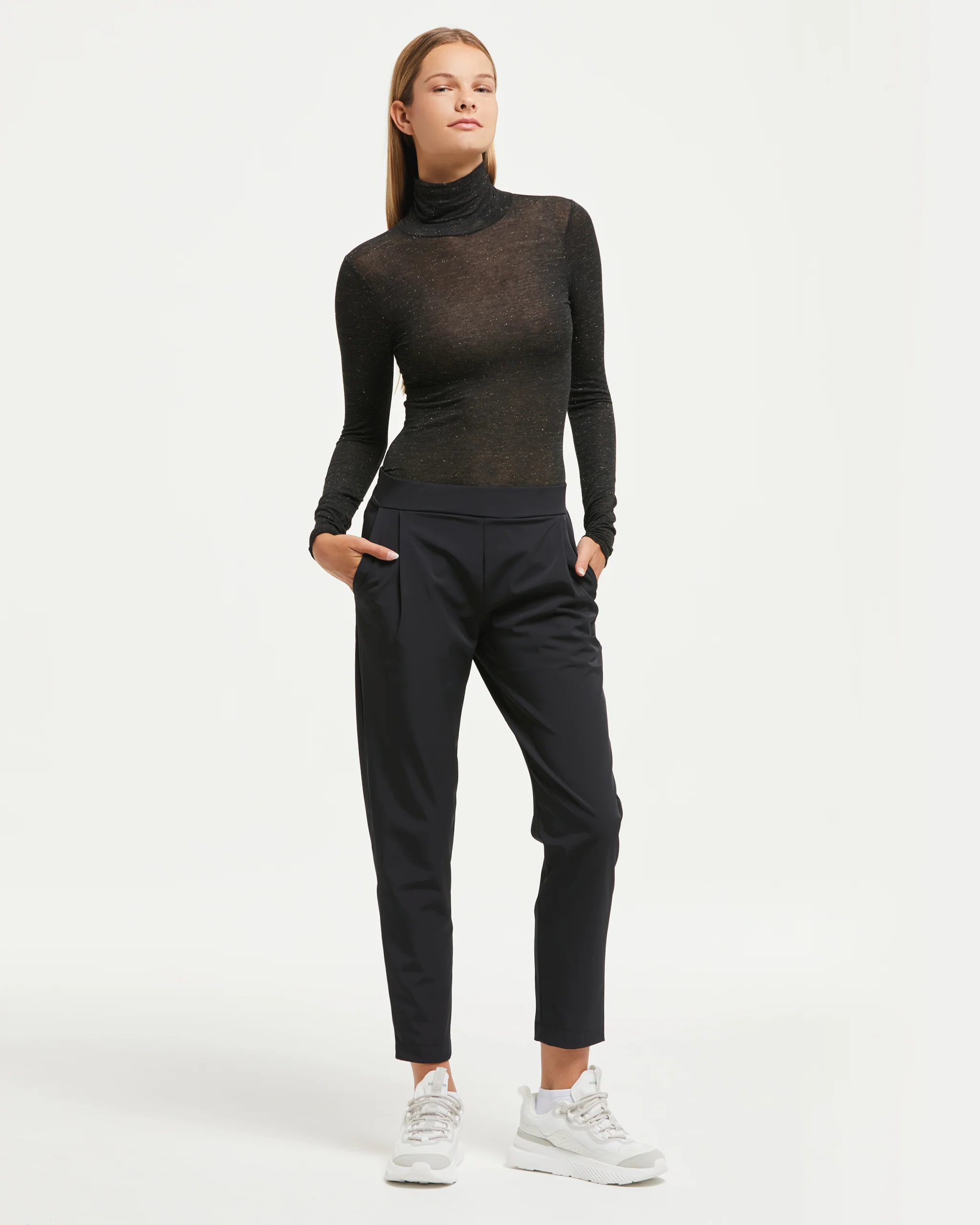 Maglia collo alto in modal cashmere con lamé - Image 3
