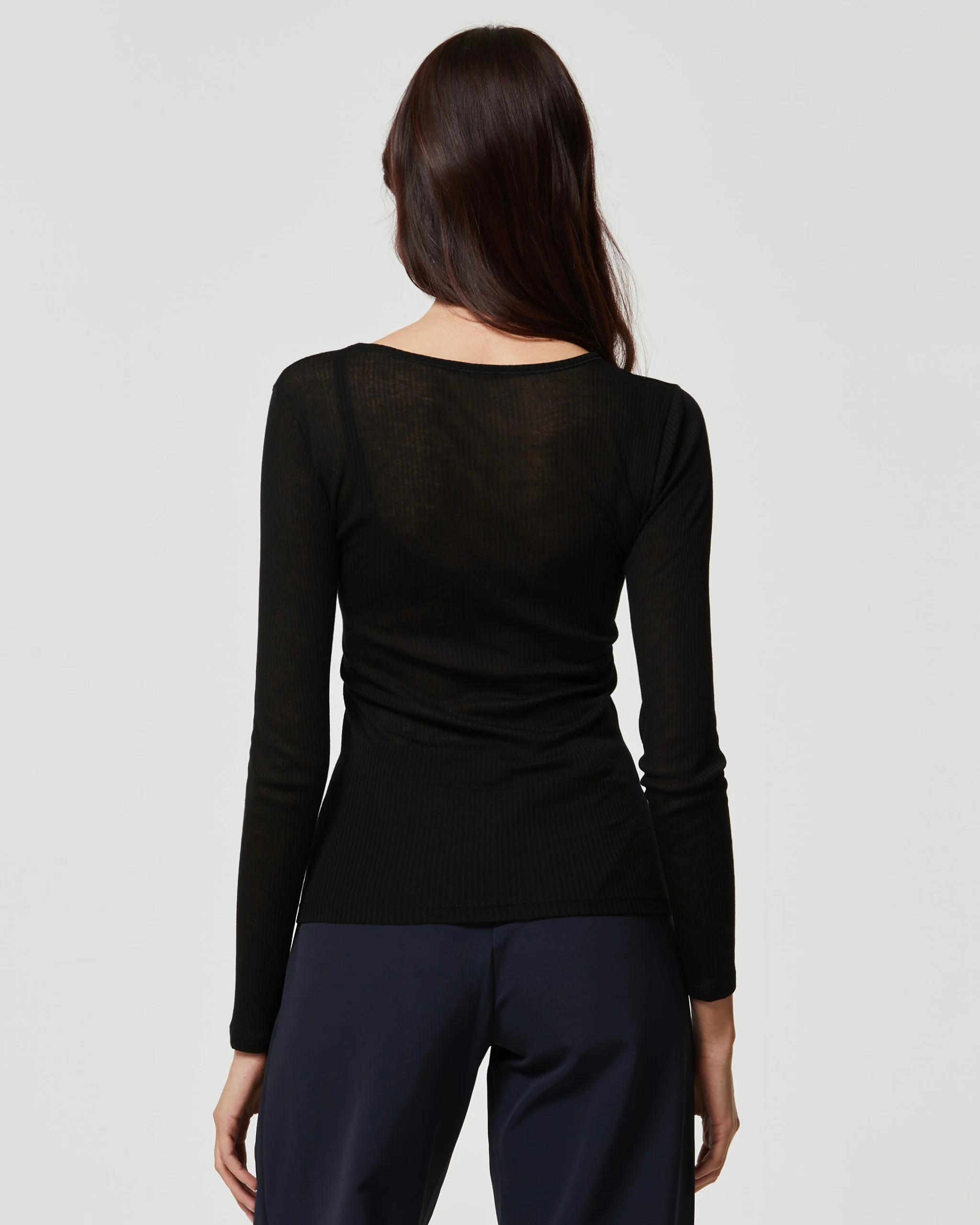 Maglia rib con scollo barchetta in modal cashmere a costine - Image 2