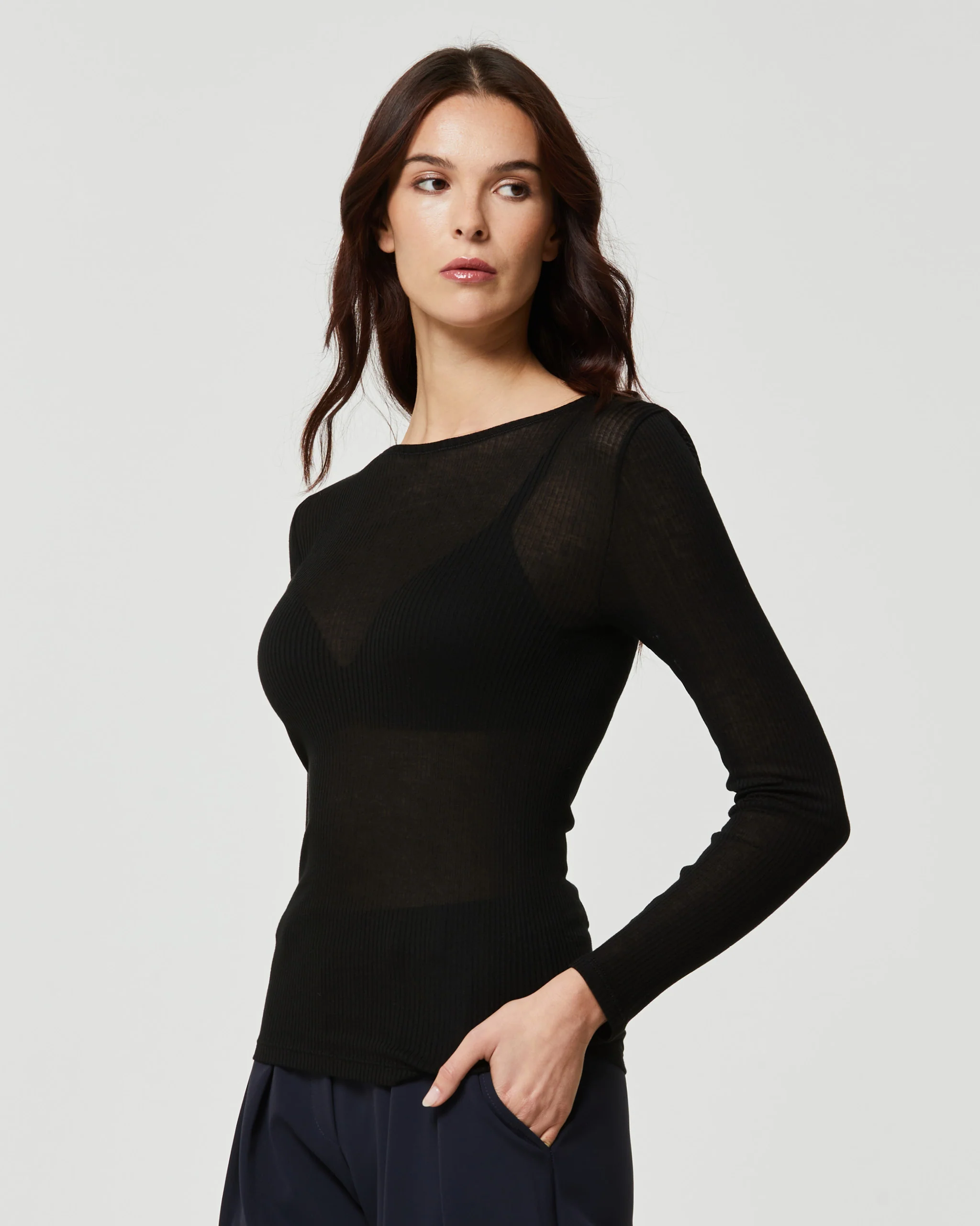 Maglia rib con scollo barchetta in modal cashmere a costine - Image 3
