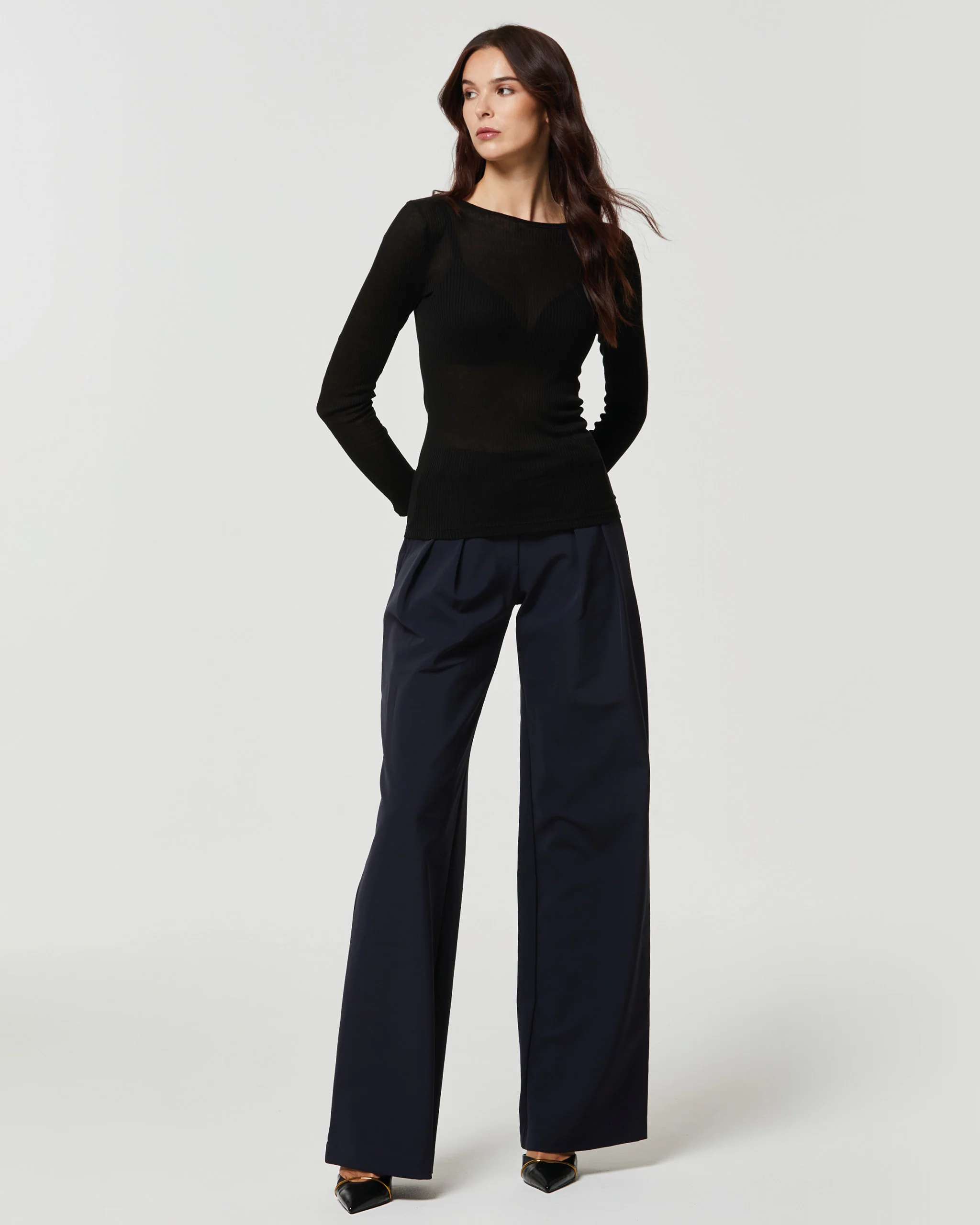 Maglia rib con scollo barchetta in modal cashmere a costine - Image 4