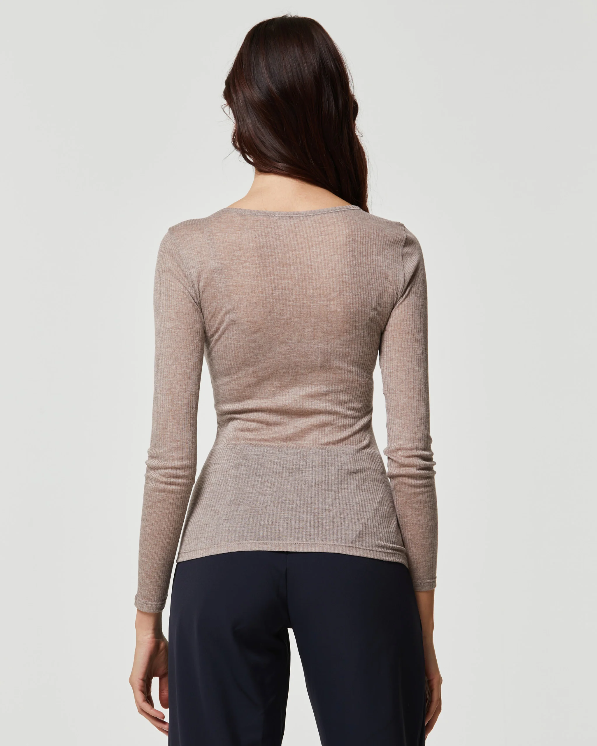 Maglia rib con scollo barchetta in modal cashmere a costine - Image 2